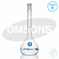 Kundenspezifische Messkolben, USP, Klasse A, 500 ml, NS 14/23, klar, Boro 3.3 
Blaue Graduierung,...